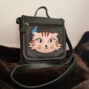Vintage Black Leather Cat-Face Bag